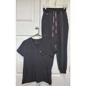 Figs Set Catarina Top Zamora Jogger Scrub Pants Gray High Waist Size XS Petite